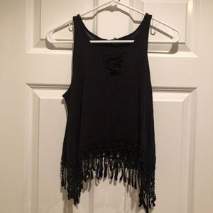 🌷Rue 21 Cool Black Tank w/Nice Fringe EUC